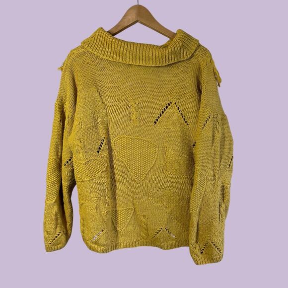 Jennifer Reed hand knitted yellow vintage sweater with tassels large - Picture 6 of 13